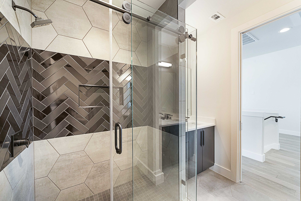 Bathroom image of shower with tile